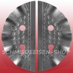 1 Paar Schlossplatten - halbrund, Hammerschlag - Bohrungsabstand 72 mm, DornmaÃŸ 50 mm